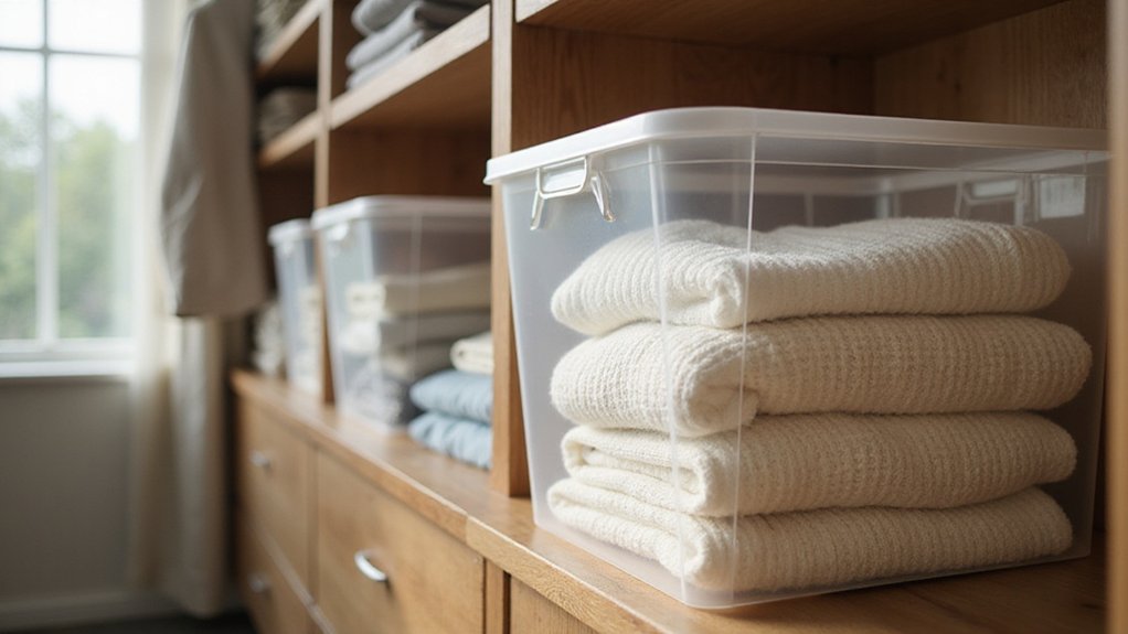organize closet with bins